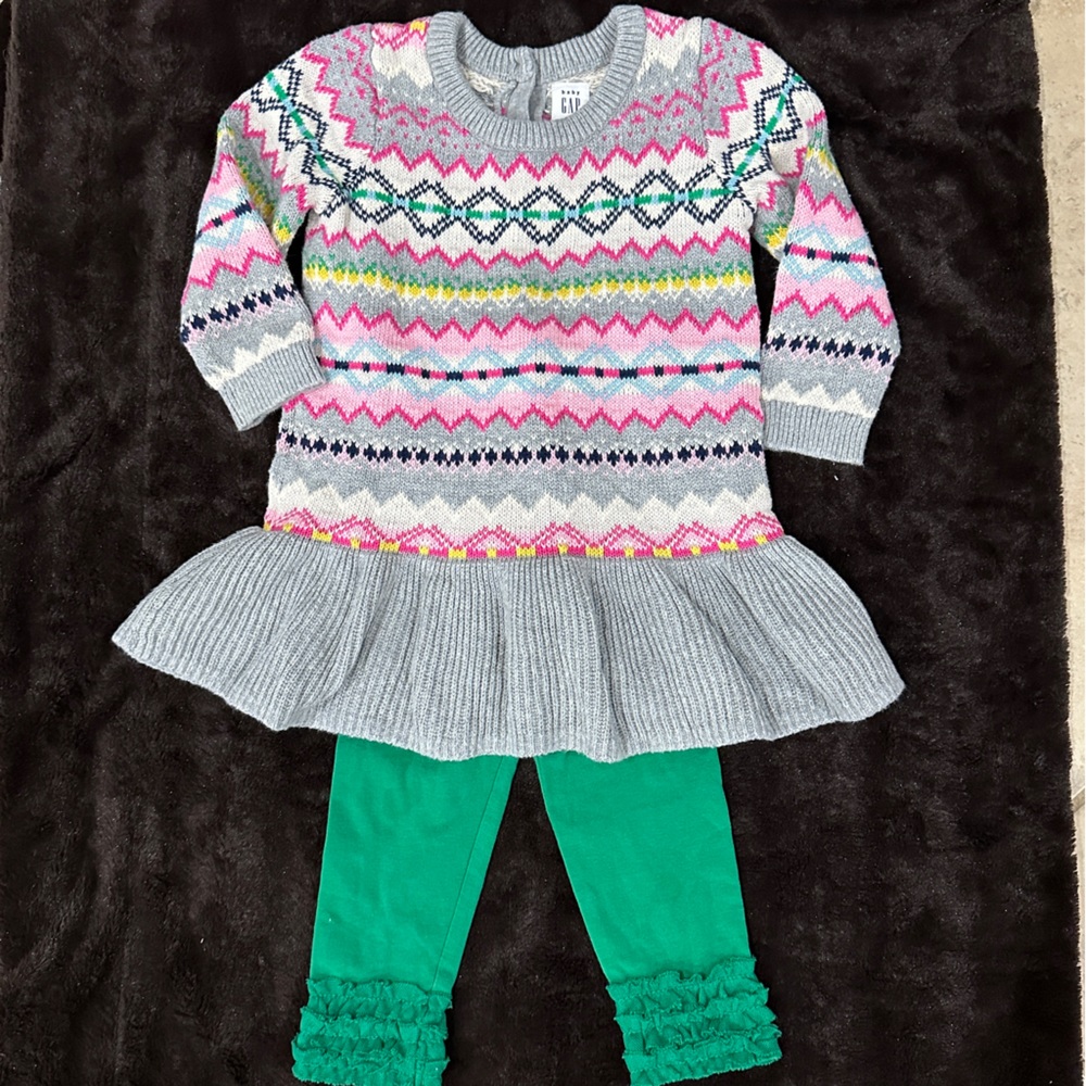 Fair isle baby girl outfit ❄️ sweater tunic or dress with leggings baby gap